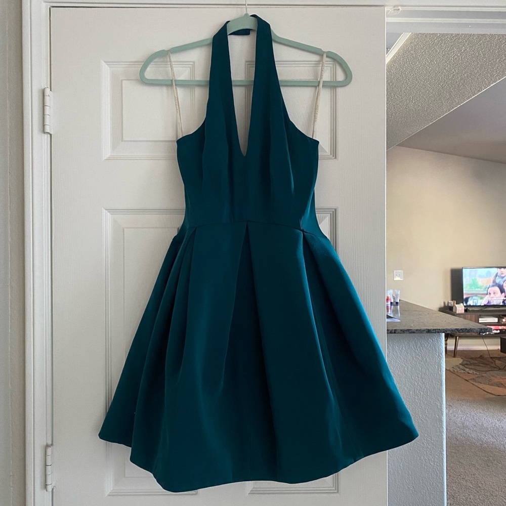 Halter V-Neck Fit & Flare Cocktail Mini Dress